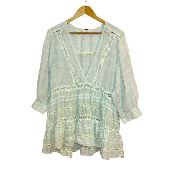 Free People Tops - Free People Time Out Plaid Lace Trim Tunic, 
super subtle green hue, Medium